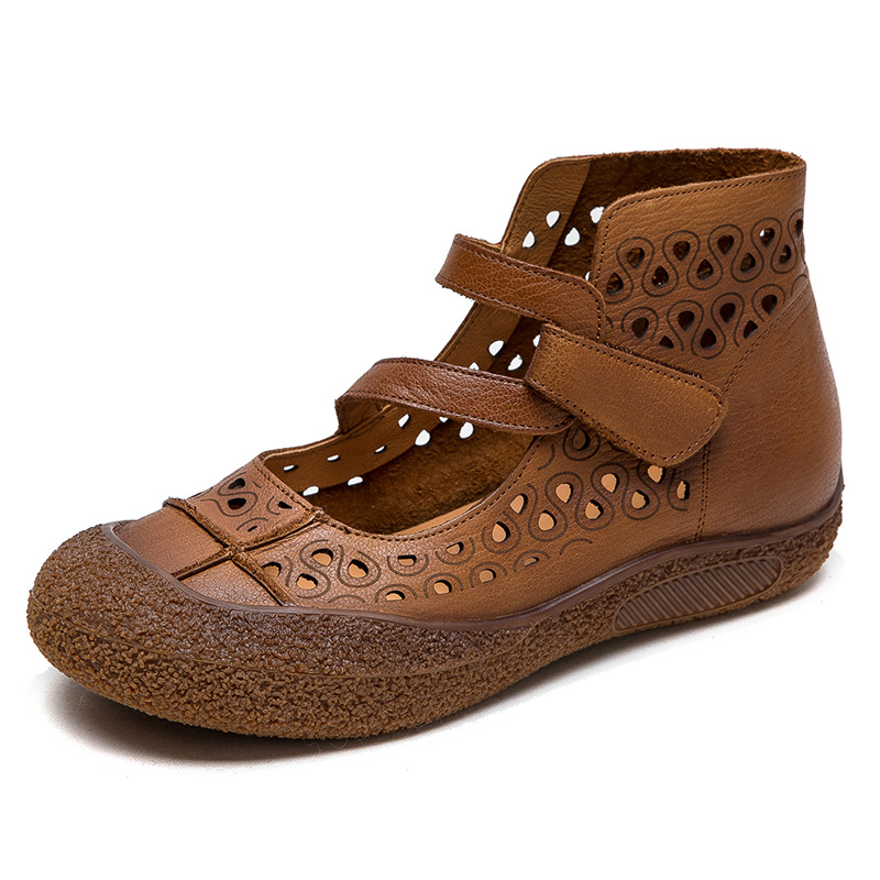Women's Retro Comfortable Low Cut Shoes with Velcro Slip-On Design Hollow out Breathable Thick Soled Casual Shoes for Autumn_voghion.com