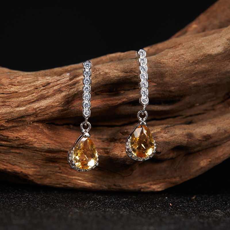 925 Sterling Silver Topaz Crystal Geometric Drop Earrings display picture 12