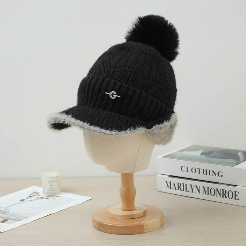 Autunno Inverno Nuovo G Label Bicolore Paraorecchie sfilacciato Esterno Foderato in pile Ispessito Antifreddo Caldo Viso-snellente Lavorato a maglia_voghion.com