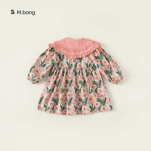 babycity girls spring petal collar floral skirt sweet long-sleeved dress pink girls skirt CY23054