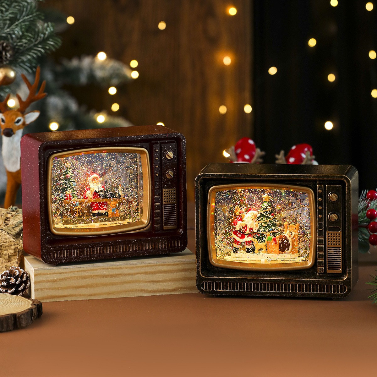 Nueva música de Navidad nieve inyección de agua TV lámpara de noche lámpara de aceite lámpara de caballo decoración de regalos image 5