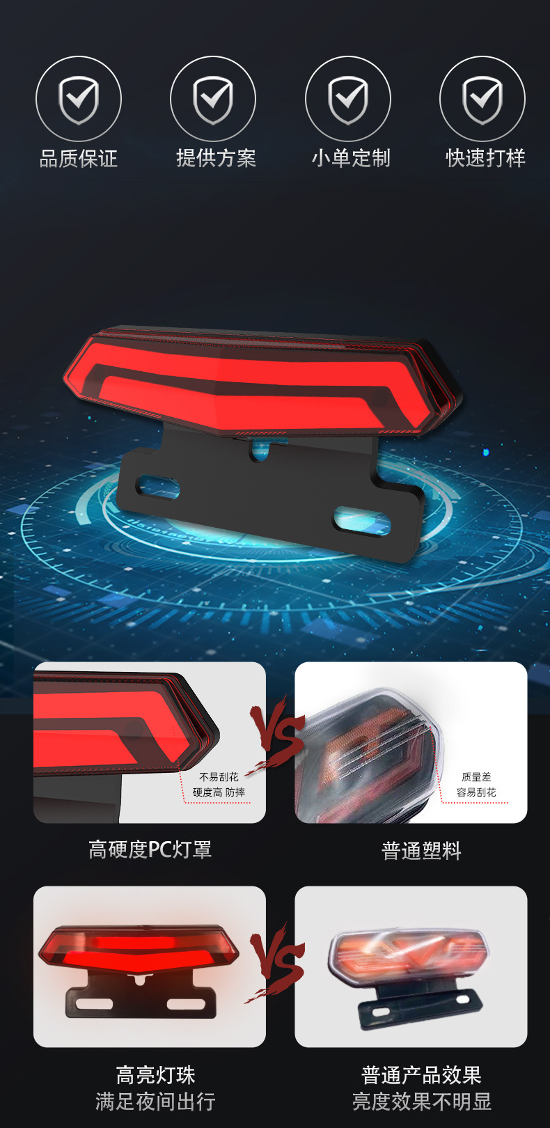 Electric Three-Wheeled Motorcycle Warning Light, Turn Signal, Sequential Flow Light, Two-In-One Tail Light, Vehicle Light, License Plate Light, Accessories, Cross-Border Certification