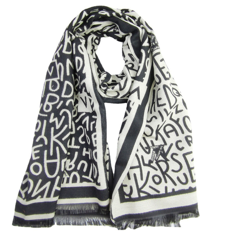 Double-sided Letter ET Scarf, Cashmere Women's Autumn and Winter Knitting, Thickened Big Brand Shawl, Overlaid with Imitation Wool Warm Neck