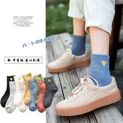 Women's Autumn Spring Japanese Style Golden Heart Embroidered Cotton Socks, Over-the-Knee Women's Socks, Drop Shipping One Piece