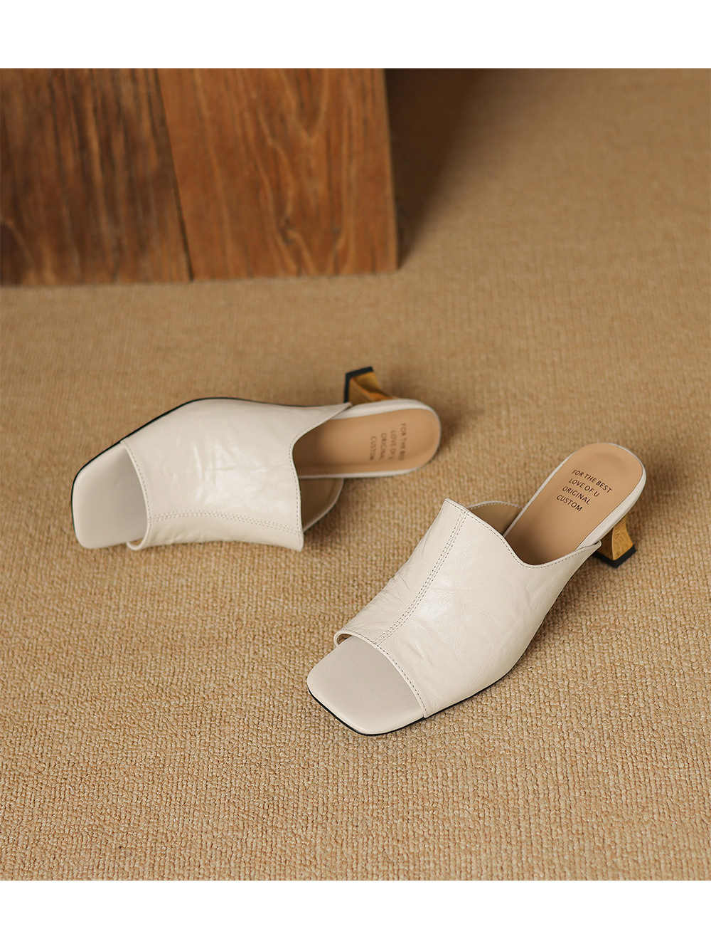 Sandal cao gót nữ hở mũi quai ngang da cừu gót 5 cm — đen chi tiết 15