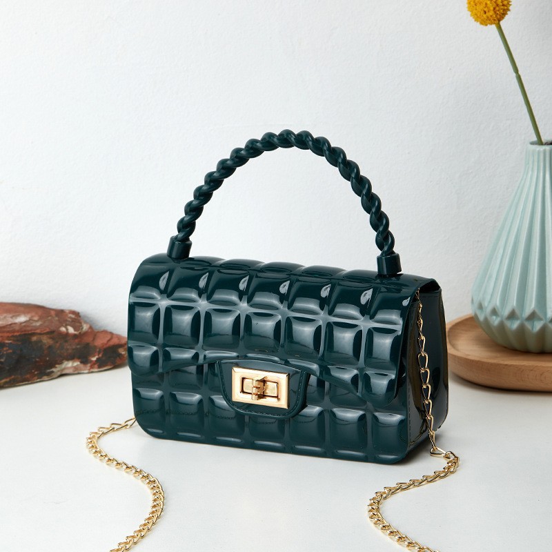 2023 nueva moda de color diamante cadenas de bloqueo bolsas de jalea de PVC bolsas de teléfono móvil bolsas de mujer al por mayor image 4