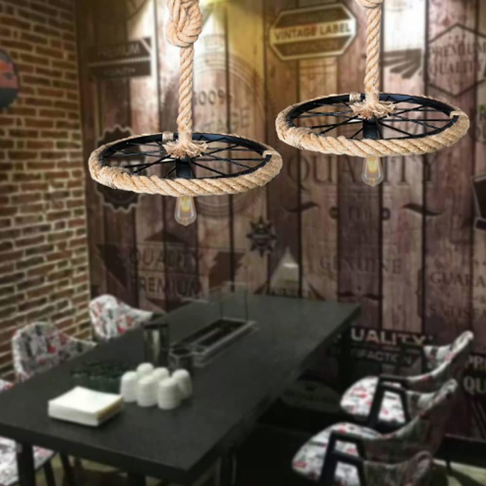 Lámparas transfronterizas Zhongshan retro lámpara de cordón de cáñamo lámpara de neumáticos lámpara de lámpara iluminación artesanal sala de exposiciones de tejido restaurante museo