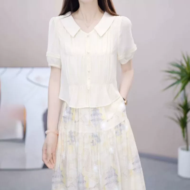 Летнее платье-костюм из шифона, имитирующее двухслойное легкое перьевое шелковое платье, скрывающее живот, модная новинка 2025 года, утягивающее, с цветочным принтом.