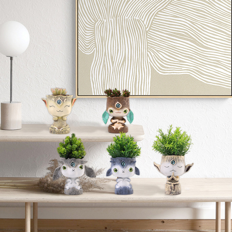 Big Eye Elf Flower Pot Ornaments Pastoral Creative Fleshy Flower Pot Resin Ornaments Monster Fleshy Small Flower Pot Decorations