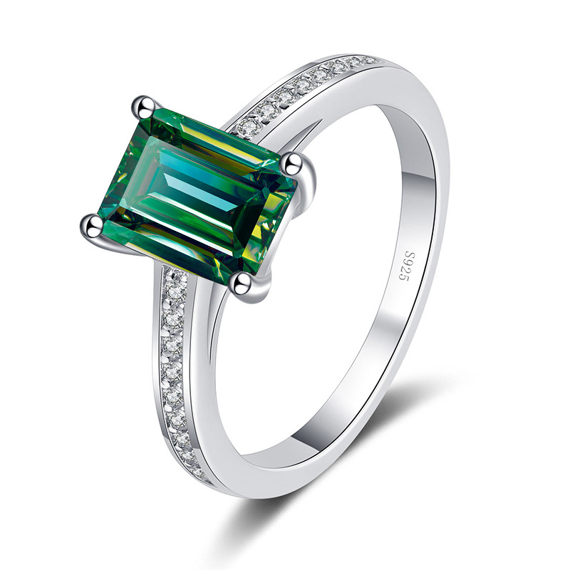 925 anillo de plata femenino rectangular de forma especial piedra de mozan radiance esmeralda corte de platino pt950 lote de fabricantes