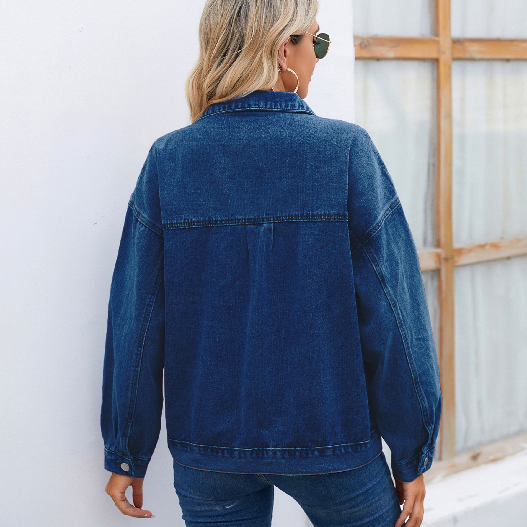 665g Weight Denim Jacket Outerwear Type Long Sleeve Sleeve Length Single Breasted Placket Type Regular Sleeve Sleeve Type Denim Fabric Type Regular Top Length Coat Tops Type Daily Occasion Turndown Neckline Loose Fit Type Solid Color Pattern Spring, Autumn Season Women's Gender Streetwear Style Women's Streetwear Solid Color Single Breasted Coat Denim Jacket 18