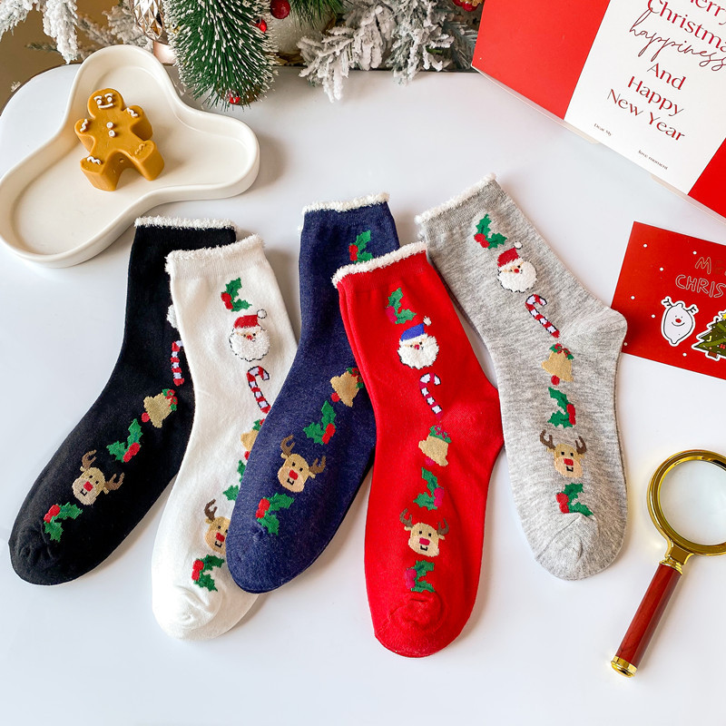 Chaussettes rouges Père Noël coréennes pour enfants, nouvelle collection automne/hiver_voghion.com