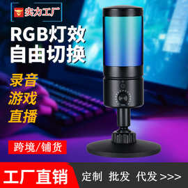 电竞RGB氛围灯USB电脑麦克风直播配音录音电容麦游戏语音桌面话筒