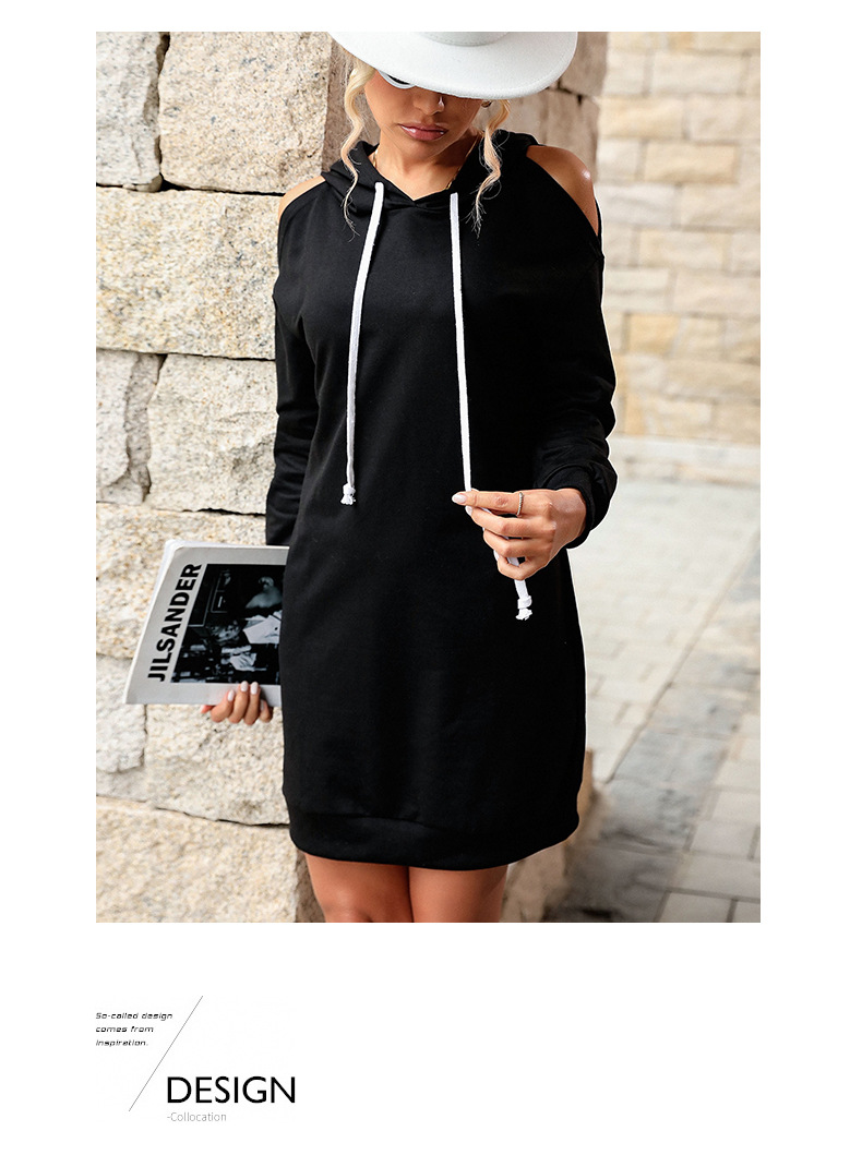 Autumn Winter Women Clothing Hooded Sweater Dress off-Shoulder Long Sleeve Solid Color Loose Dress 8 Autumn Winter Women Clothing Hooded Sweater Dress off-Shoulder Long Sleeve Solid Color Loose Dress
