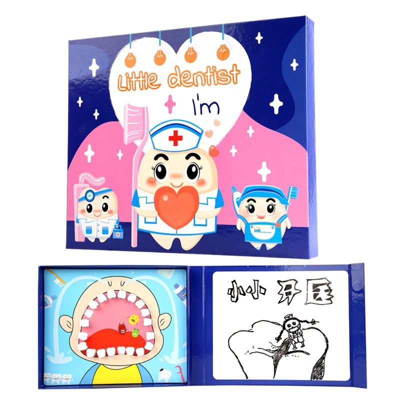 Simulación de madera para niños Juego de dentista pequeño Juego de cepillado de dientes para bebés, cuidado de dientes, educación temprana, juguete para médicos pequeños