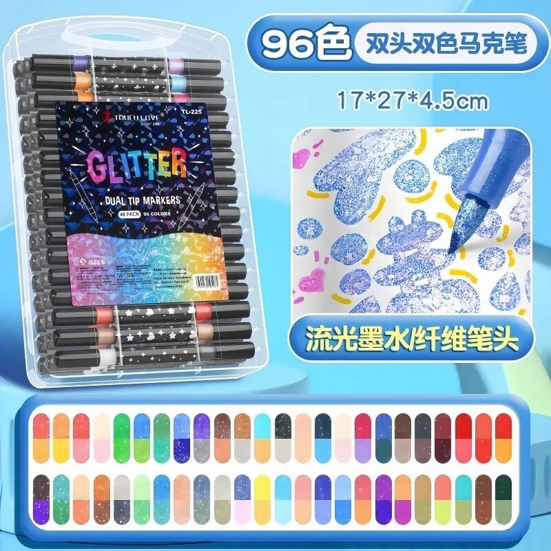 双头双色闪光马克笔加粗珠光闪粉记号笔儿童学生彩绘笔手账荧光笔|undefined