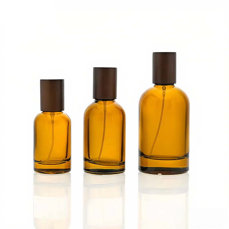 新款厂家批发琥珀茶色香水瓶加厚玻璃圆柱形高级大牌