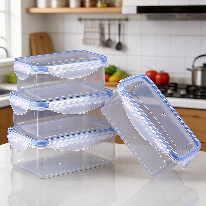 Household kitchen refrigerator storage box, sealed box, rectangular storage box, stackable transparent plastic storage box for daily use