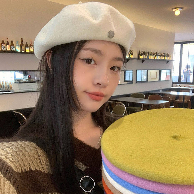 Heavy industry style ~ South Korea quality lining careful machine beret female winter warm wool painter hat temperament all-match