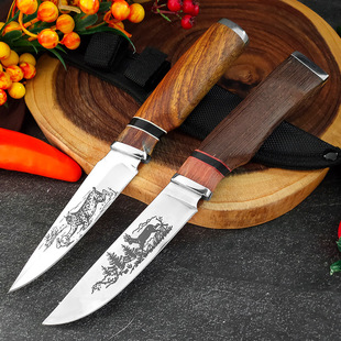 Cross-border Outdoor Hand-held Meat Straight Knife Western Food Meat Portable Knife Stainless Steel Fruit Knife Camping Barbecue Knife