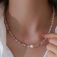 s925纯银天然淡水珍珠彩色石头串珠项链女配饰2025爆款轻奢颈链