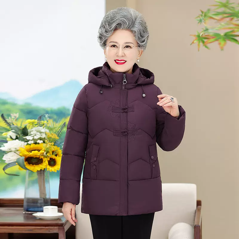 2025短款妈妈冬装加厚保暖外套中老年女棉袄洋气奶奶带帽羽绒棉衣