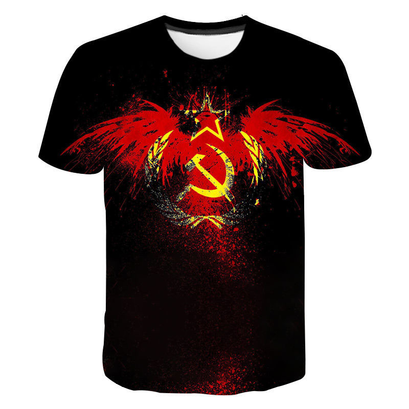 2024 Transfronterizo nuevo estilo soviético CCCP 3D impresión digital cuello redondo tendencia de moda hombres y mujeres camiseta top