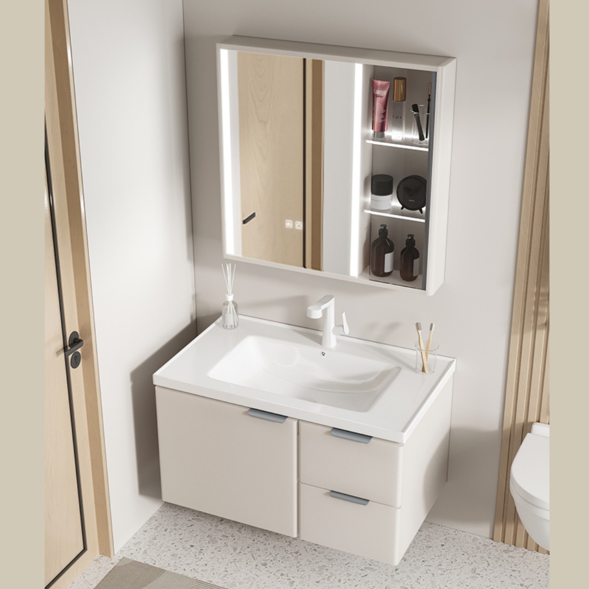 Tipo de pared de acero inoxidable 304 gabinete de lavabo combinado balcón lavabo de mano gabinete de baño gabinete de cajón