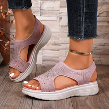 2025季欧美跨境厚底水钻飞织休闲女士凉鞋大码现货外贸