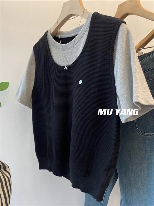 条纹针织假两件短袖t恤女时尚洋气夏季薄款设计感韩系穿搭小上衣|undefined