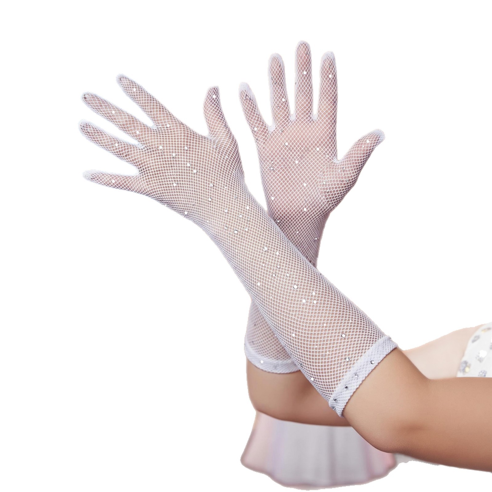 Guantes de taladro caliente para niños con baile de moda malla eléctrica sílaba cos accesorios de ropa red de pesca guantes largos elásticos