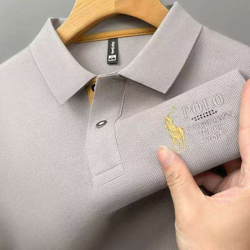 カジュアルビジネスラペルお父さん服クロスボーダー外国貿易卸売人気のトレンディなブランドトップス半袖刺繍ポロシャツ男性用|undefined