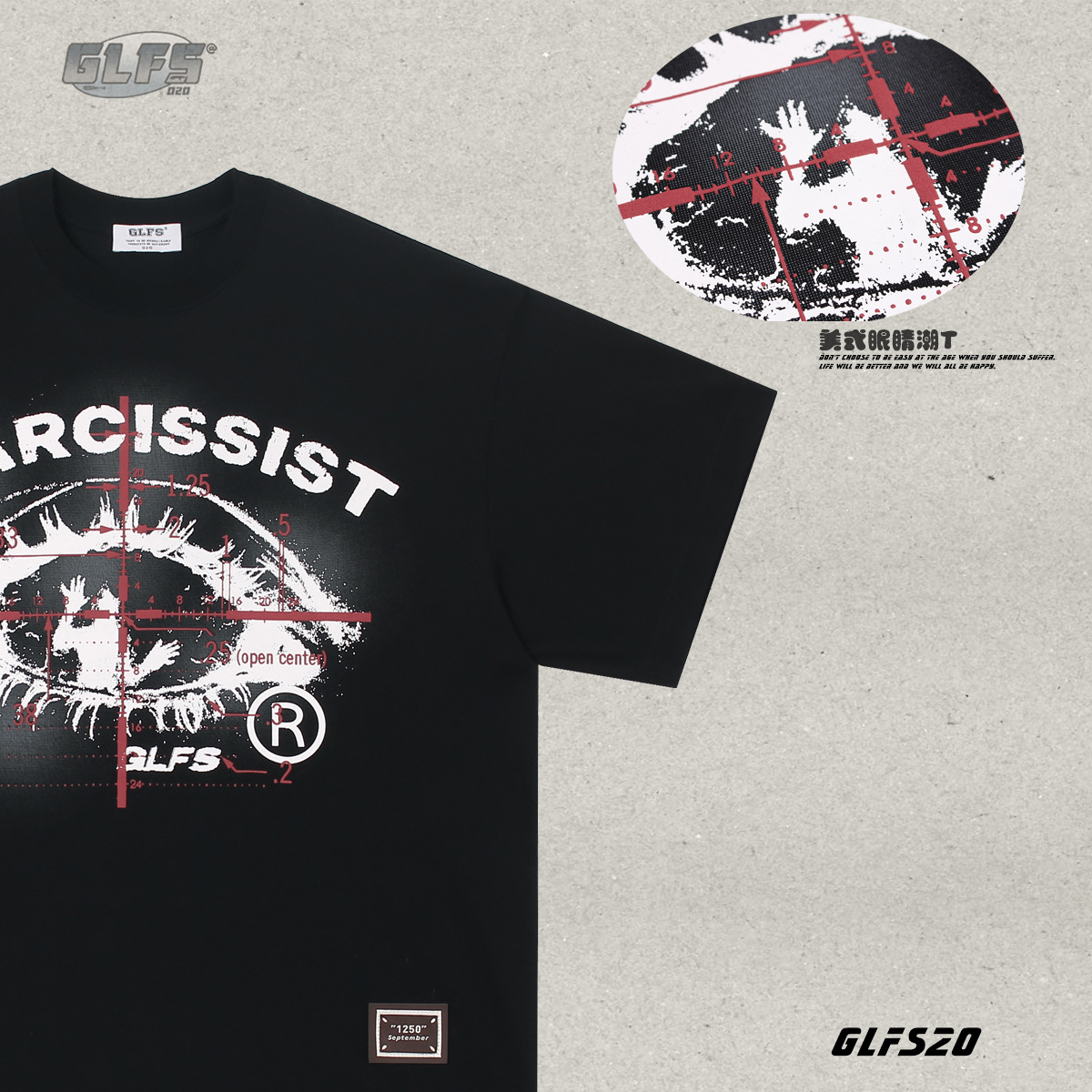 GLFSアメリカinsファッションブランドのレトロな男性は、目の純綿半袖の女性が痩せているカップルtシャツのユニークな上着を着ています