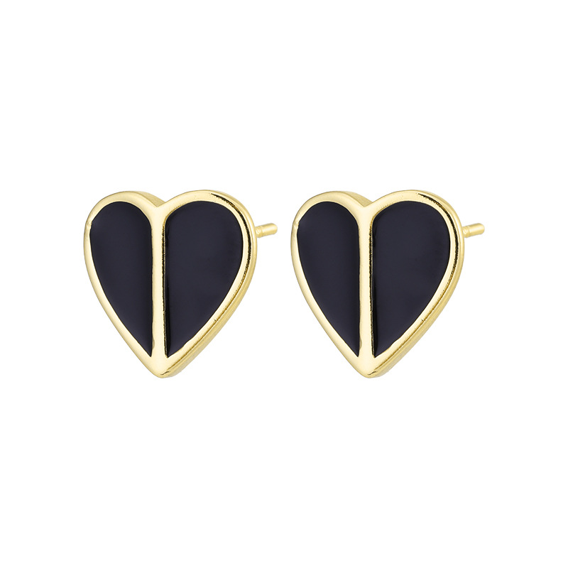 Fashion Simple Enamel Dripping Heart-shaped Copper Ear Stud Earrings display picture 3