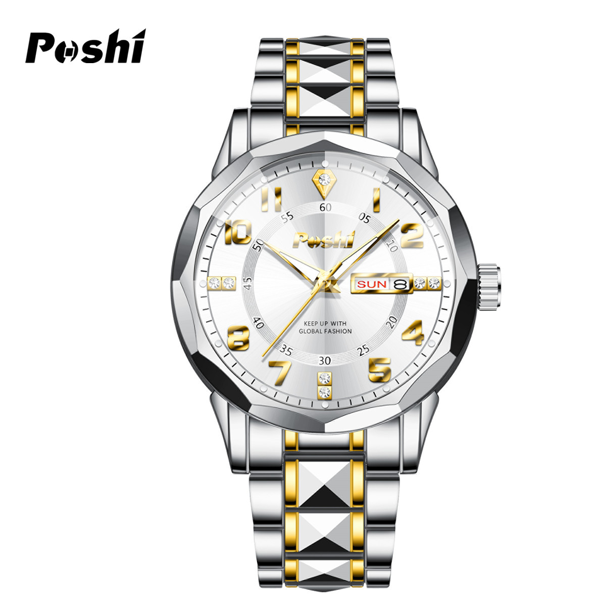 Douyin Live Explosiva Reloj para hombre Impermeable Luminoso Calendario dual Business Gold Watch Reloj de cuarzo para hombre