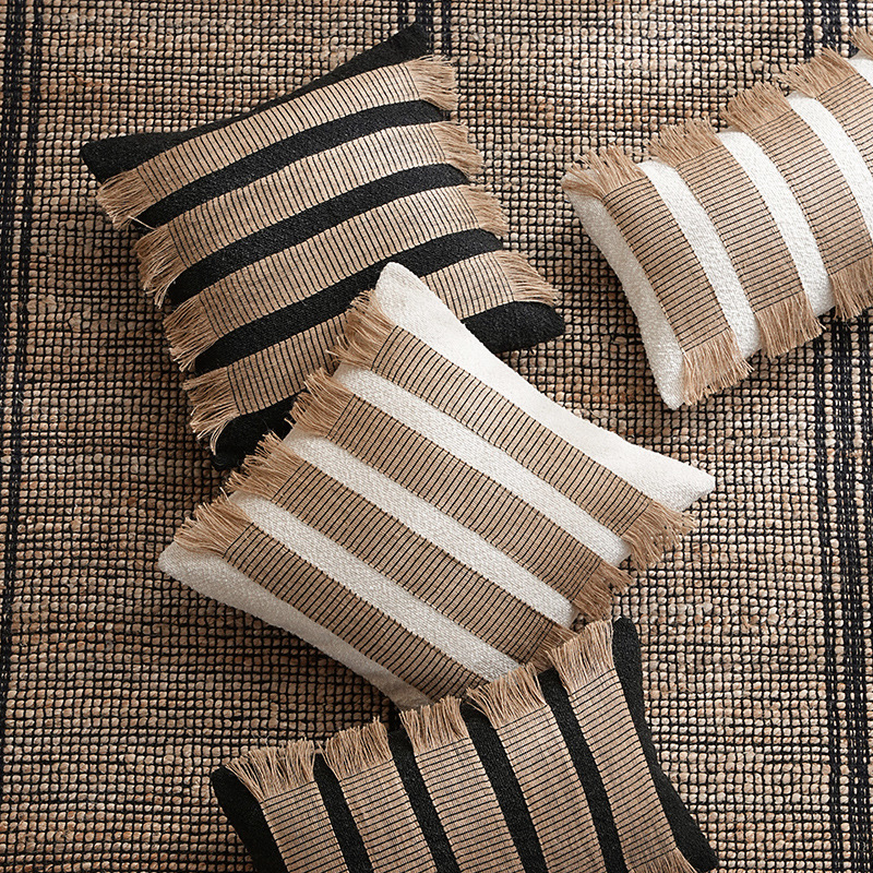 Sofá tejido de cuerda de cáñamo de mano, almohada de lujo ligera, almohada de soporte de alto nivel, decoración de ventana de acomodación residencial, viento tranquilo