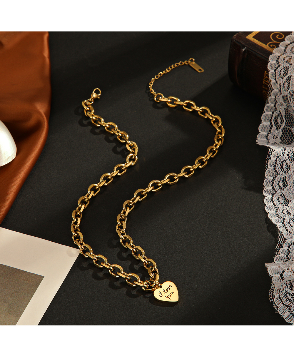 Fashion Letter Heart Shape Stainless Steel Plating Necklace_colorza_1
