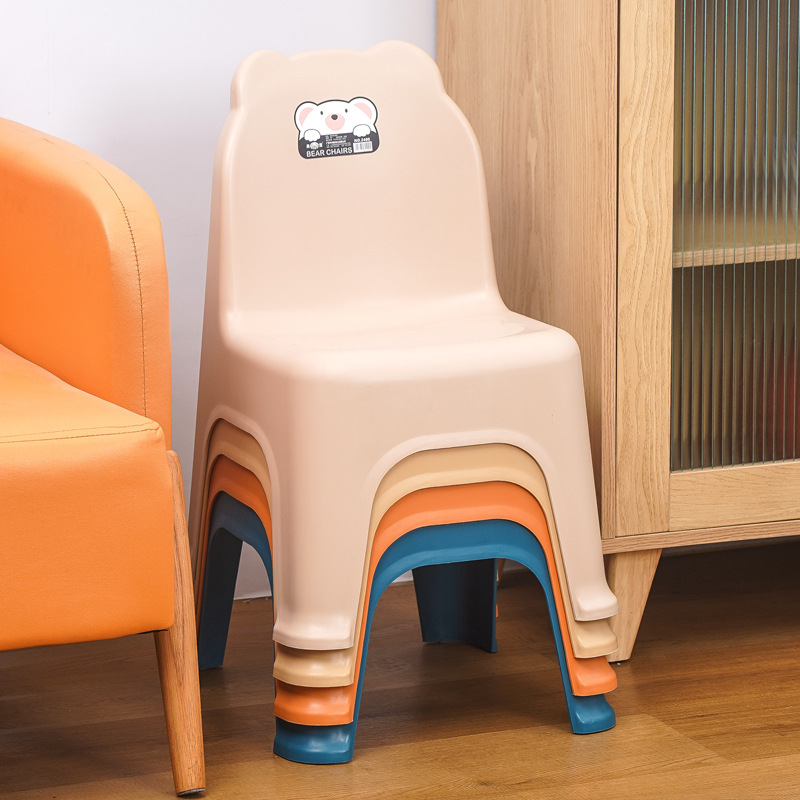 Plastic Bear Back Chair for Adults and Children, Home and Outdoor Dining Chair, Modern Minimalist Food Stall Cartoon Stool