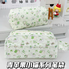 简约青苹果小猫痛包笔袋小清新高颜值化妆包学生大容量文具收纳袋
