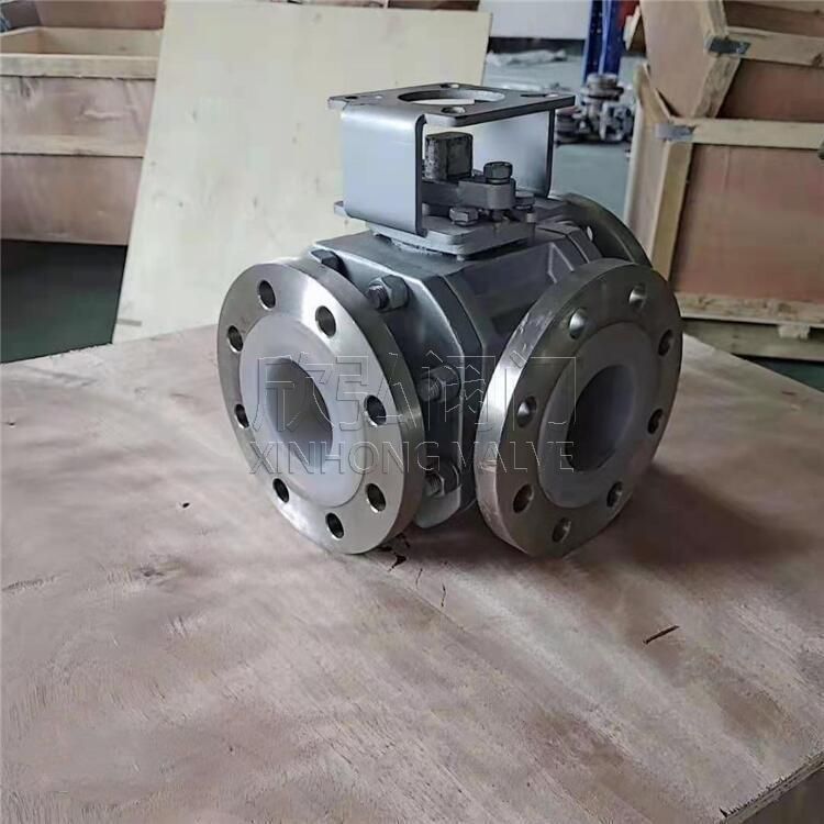 Q345F4涡轮衬氟三通球阀 高温高压不锈钢衬四氟法兰 欣弘阀门