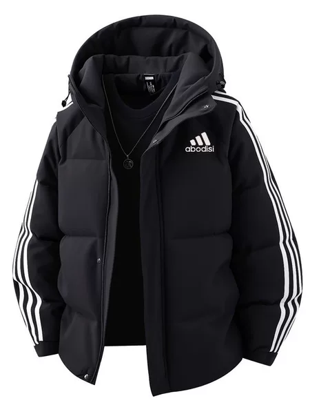 Winter Thickened Three-Stripe Cotton Short Jacket for Men, Business Casual, Detachable Hood, Warm Cotton Coat, Wholesale and Retail