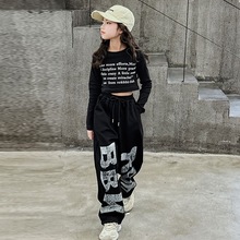 跨境INS爆款童装男女童韩街舞潮运动套装新款爵士跳舞长裤个性两
