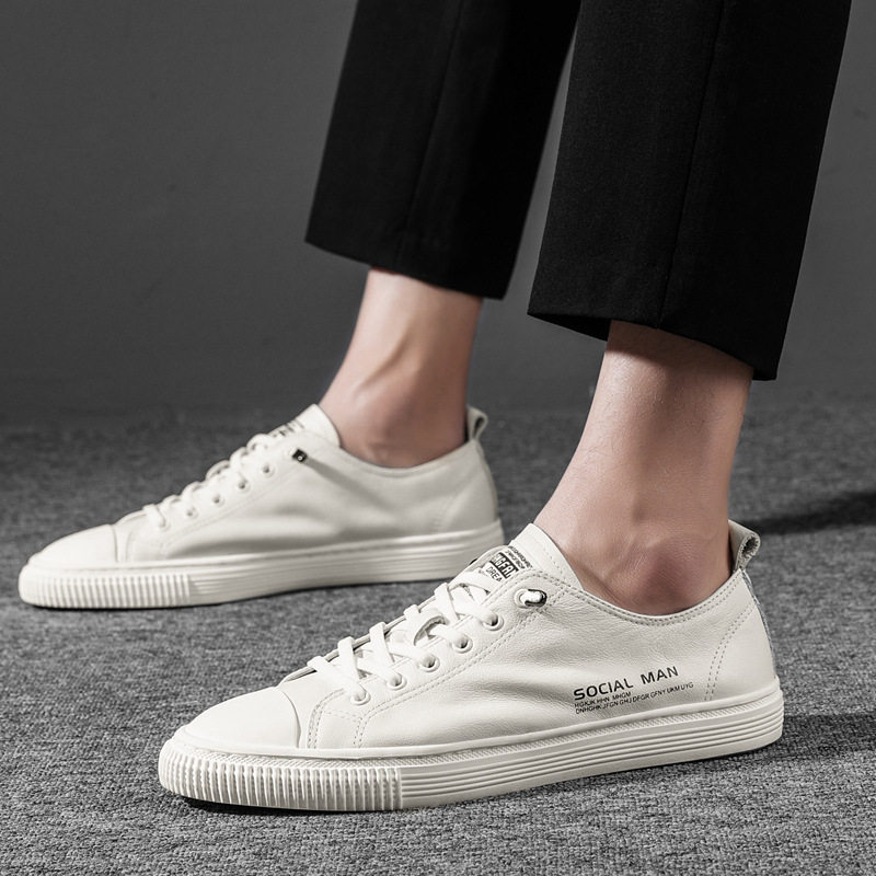 Giày sneaker nam da thật thoáng khí, đế bệt cổ thấp, dây buộc phía trước — s1931 màu trắng, s1931 đen