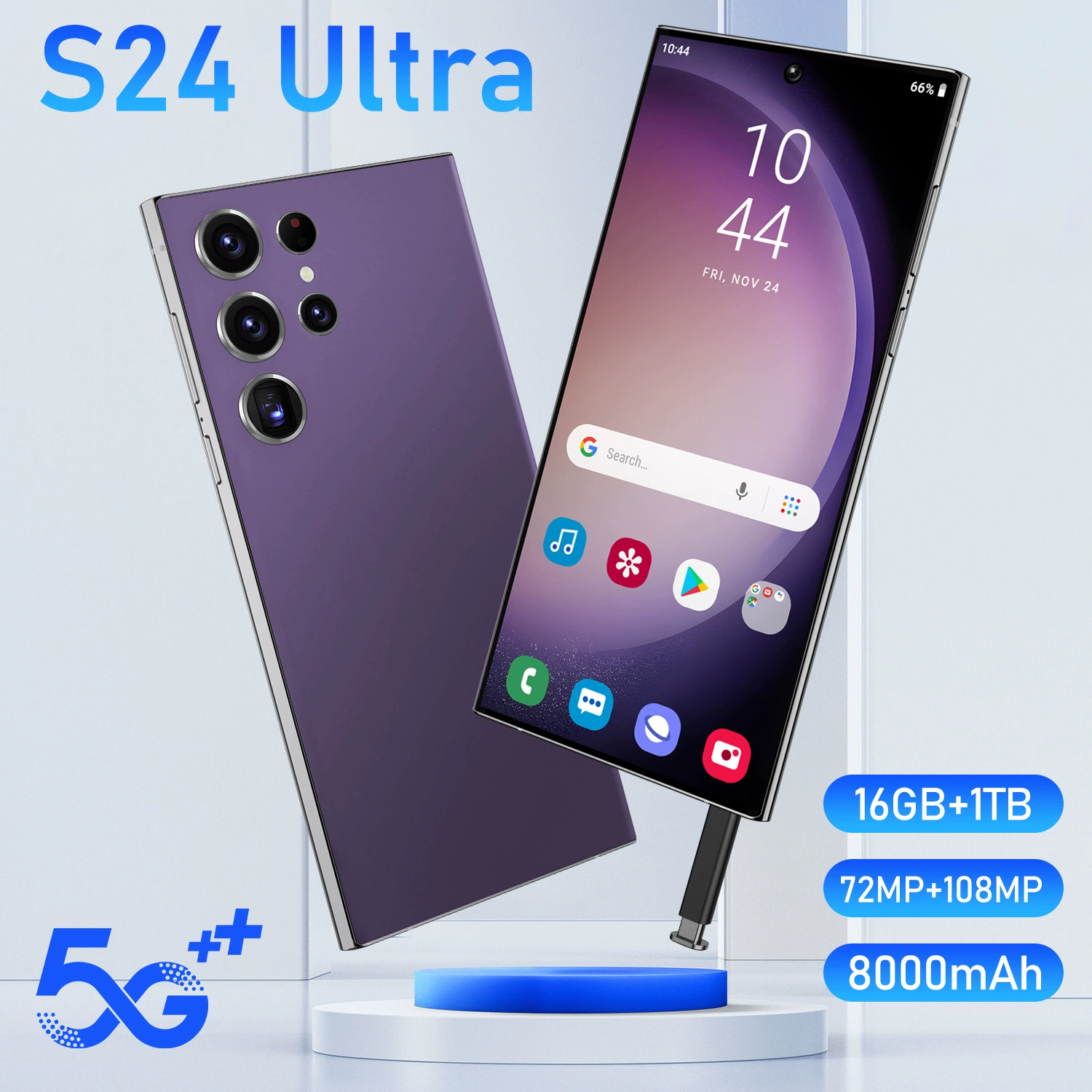 Мобильный телефон S24 (Android), 3‑дюймовый широкий экран, 0,45 кг, чёрный/золотой/фиолетовый