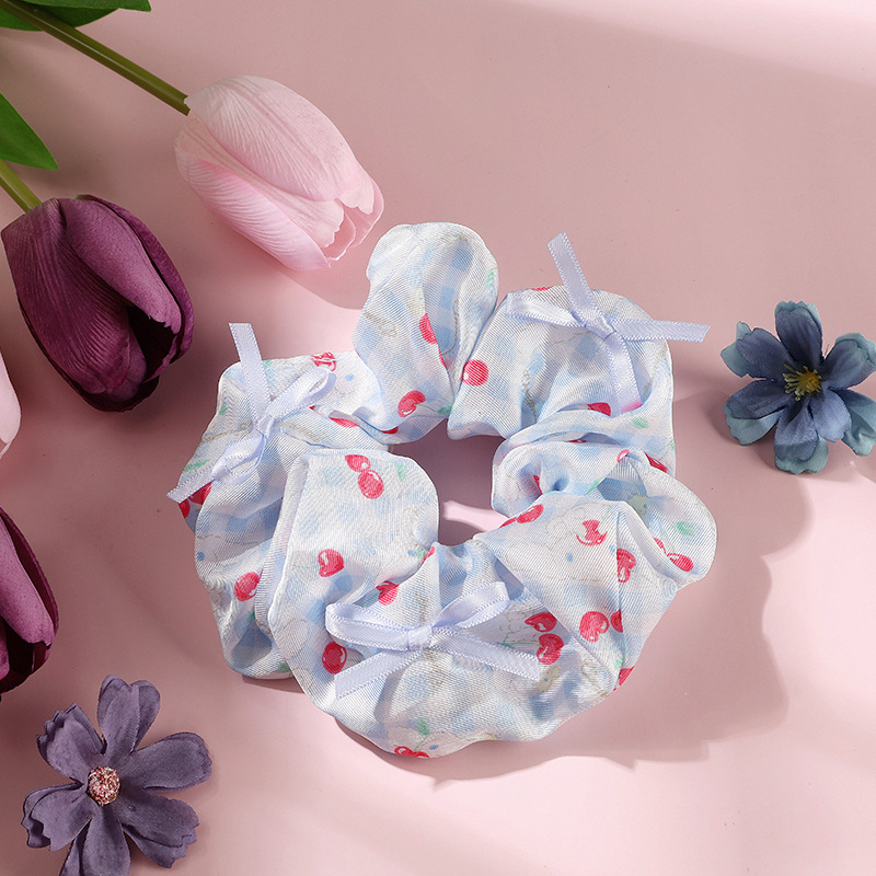 Sanrio Kitty arco estampado cuadrado anillo de intestino grande adorable cabello cuerda atada pelo anillo de pelo Kulomi