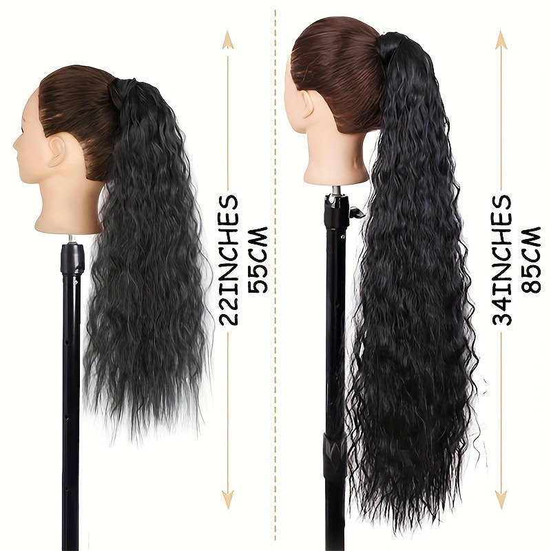 85CM peluca cola de caballo velcro maíz caliente cola de caballo largo cabello rizado fibra de caballo