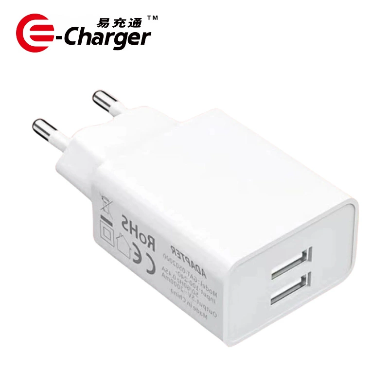 Зарядное устройство с двумя USB портами, выход 5В 2,4А, сетевой адаптер ЕС/США регуляции, черный или белый