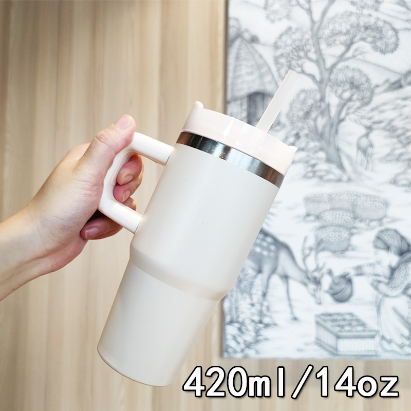 Nuevo Bingba 14oz con mango, taza de paja, vacío, taza de aislamiento de acero inoxidable 304, taza de coche portátil