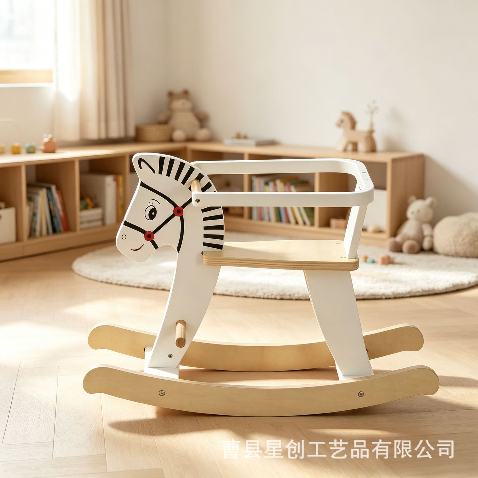 Cross-border wooden children's rocking horse toy, baby rocking chair, kindergarten soothing toy, anti-tip riding stool
