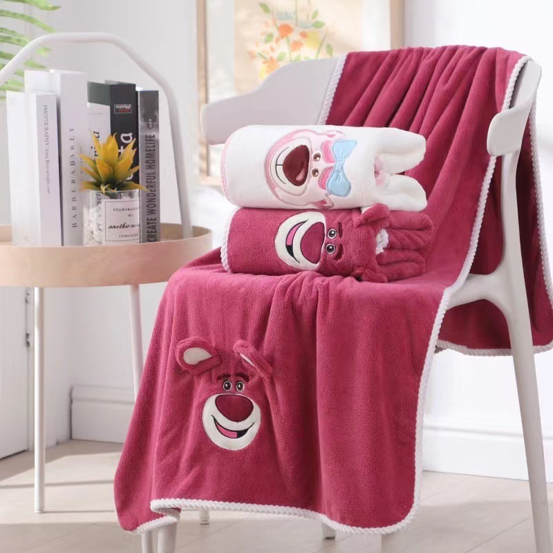 Strawberry Bear Bath Towel High Density Coral Fleece Absorbent No Hair Lovers Beach Towel Soft Towel Bath Towel Set Strawberry Bear Bath Towel High Density Coral Fleece Absorbent No Hair Lovers Beach Towel Soft Towel Bath Towel Set